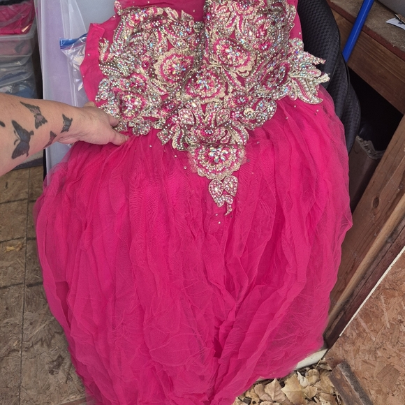 FUCHSIA LONG DRESS WHIT RHINESTONES SIZE:XXL - Picture 16 of 16